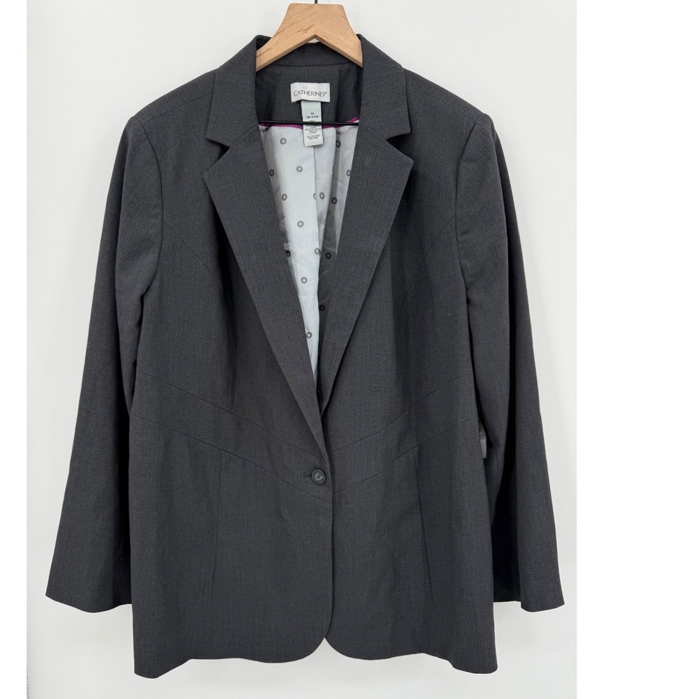Catherines Jacket Womens 1X Gray Blazer Stretch Career Business Plus NEW‎ Read